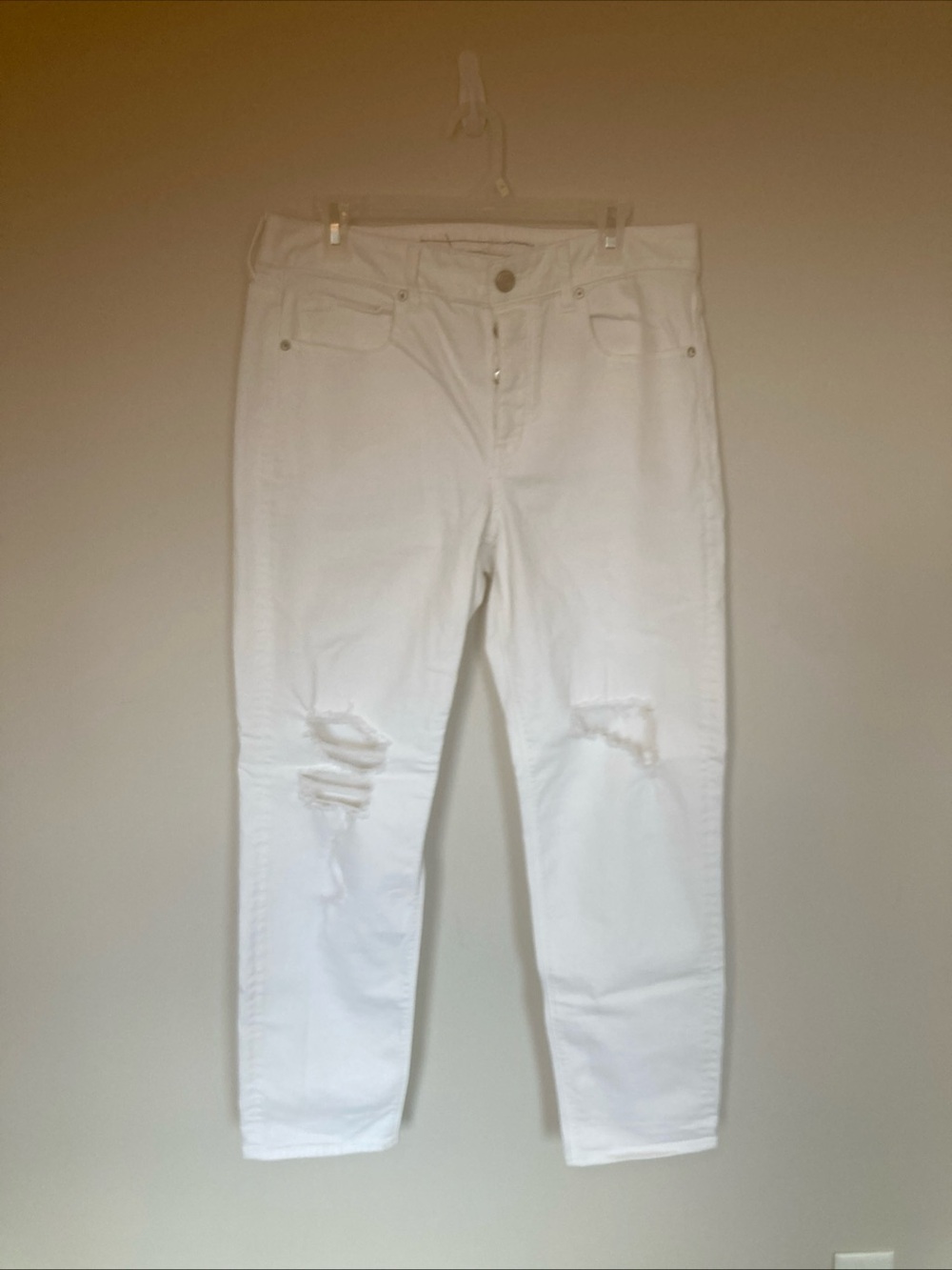 American Eagle Womens Jeans Womens 12 White Denim Distressed Button Fly